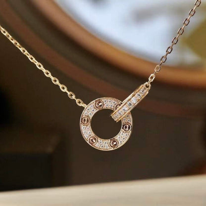 [ECHO ]LOVE 7.6MM NECKLACE ROSE GOLD AND SILVER  FULL DIAMOND