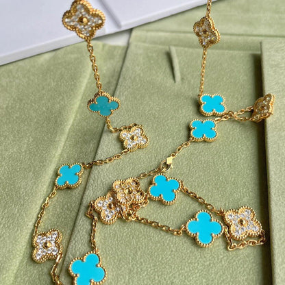 [ECHO ]CLOVER 20 MOTIFS TURQUOISE DIAMOND NECKLACE