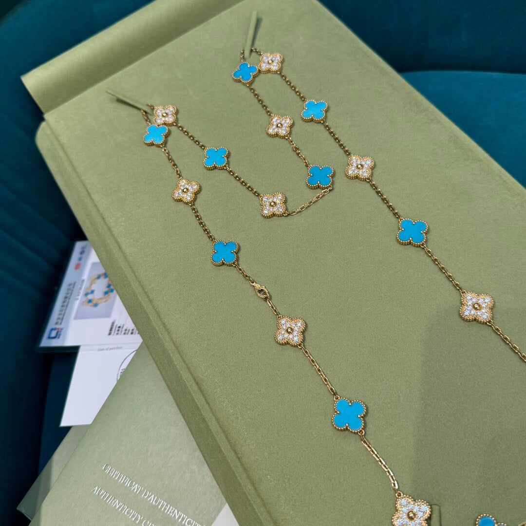 [ECHO ]CLOVER 20 MOTIFS TURQUOISE DIAMOND NECKLACE