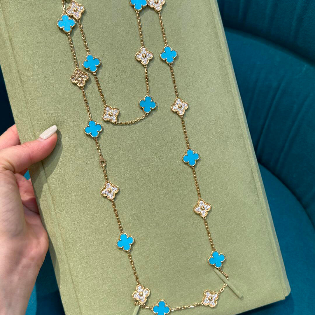 [ECHO ]CLOVER 20 MOTIFS TURQUOISE DIAMOND NECKLACE