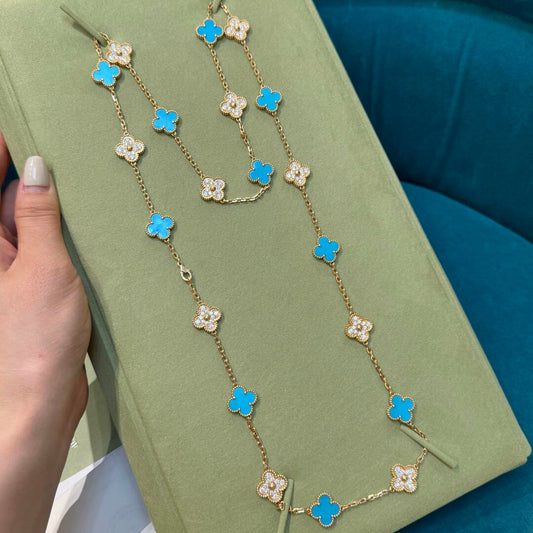 [ECHO ]CLOVER 20 MOTIFS TURQUOISE DIAMOND NECKLACE