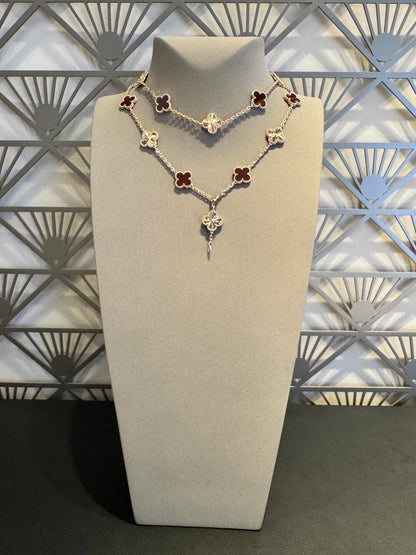 [ECHO ]CLOVER 20 MOTIFS LASER CARNELIAN NECKLACE