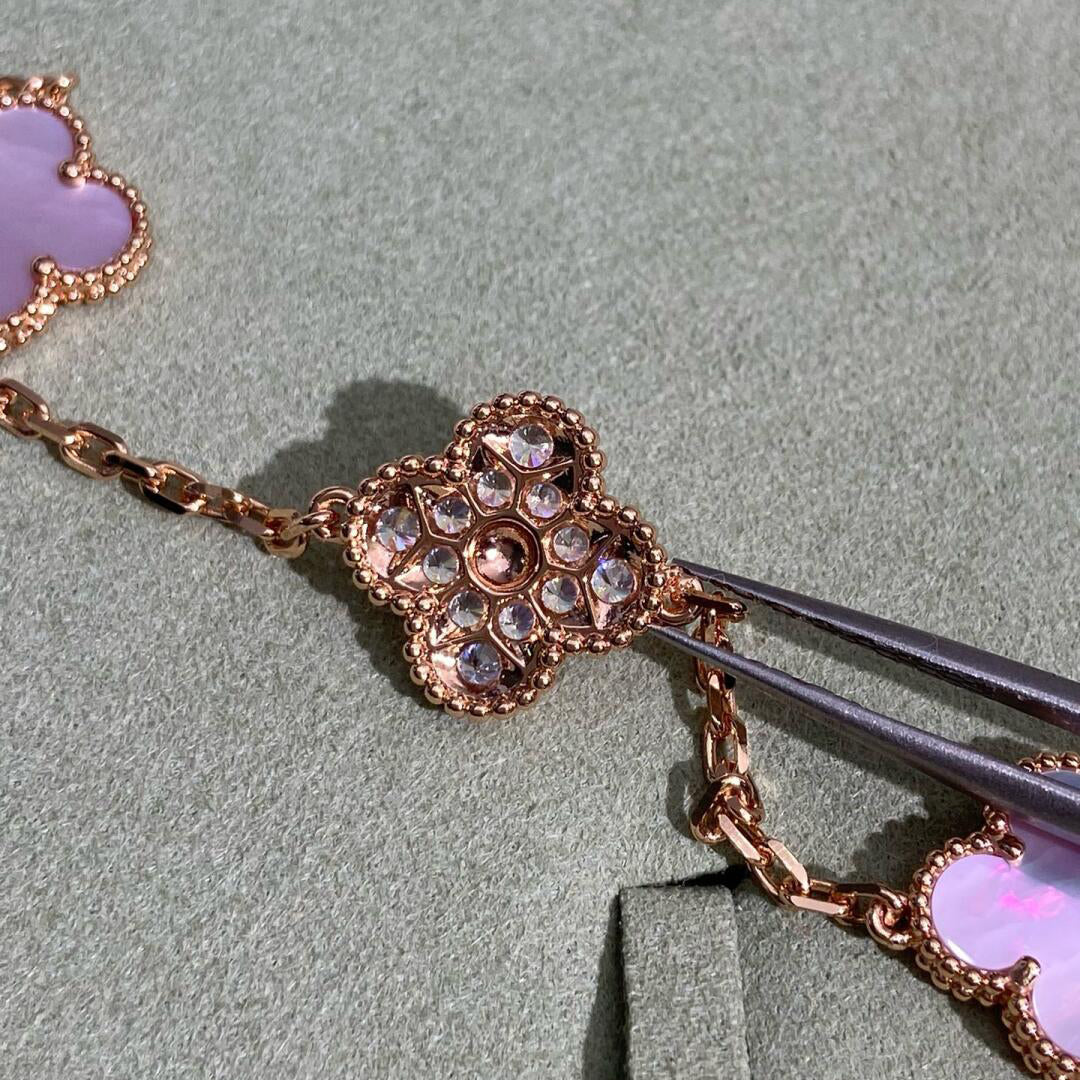 [ECHO ]CLOVER 10 MOTIFS DIAMOND PINK MOP NECKLACE