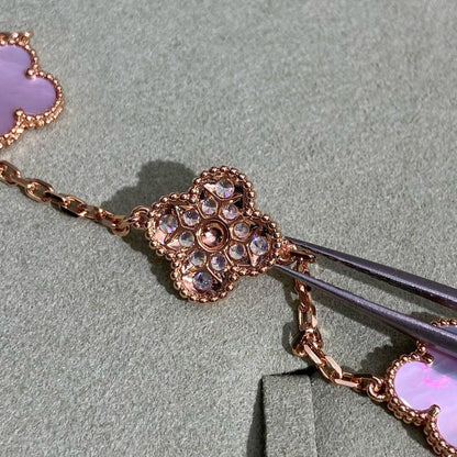[ECHO ]CLOVER 10 MOTIFS DIAMOND PINK MOP NECKLACE