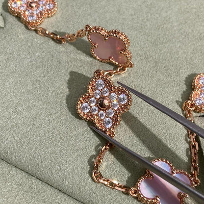 [ECHO ]CLOVER 10 MOTIFS DIAMOND PINK MOP NECKLACE