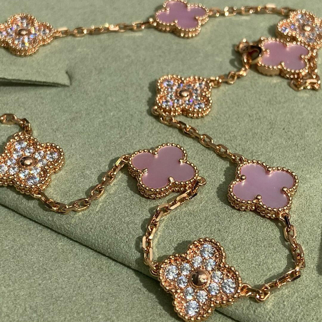 [ECHO ]CLOVER 10 MOTIFS DIAMOND PINK MOP NECKLACE