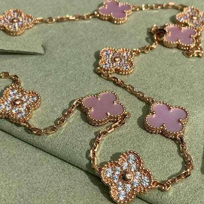 [ECHO ]CLOVER 10 MOTIFS DIAMOND PINK MOP NECKLACE
