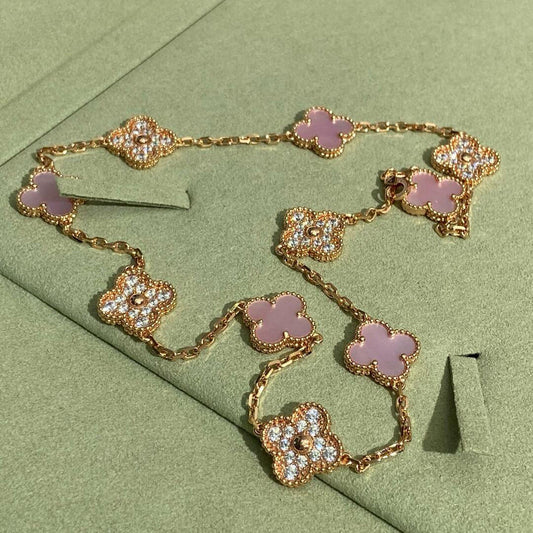 [ECHO ]CLOVER 10 MOTIFS DIAMOND PINK MOP NECKLACE