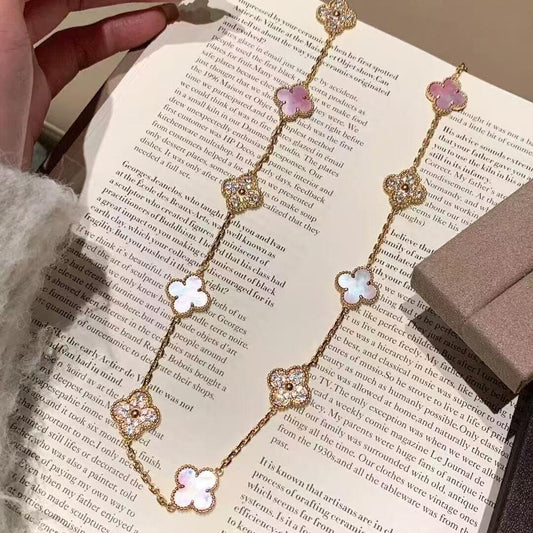 [ECHO ]CLOVER 20 MOTIFS DIAMOND PINK MOP NECKLACE