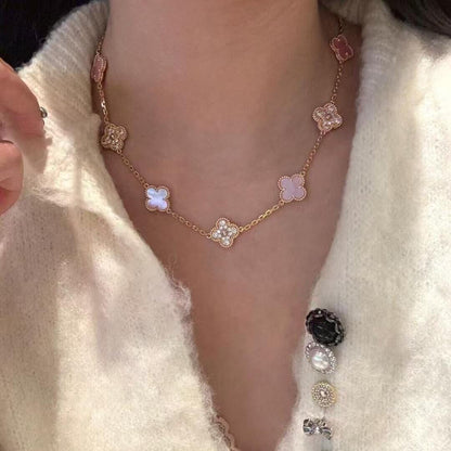 [ECHO ]CLOVER 10 MOTIFS DIAMOND PINK MOP NECKLACE