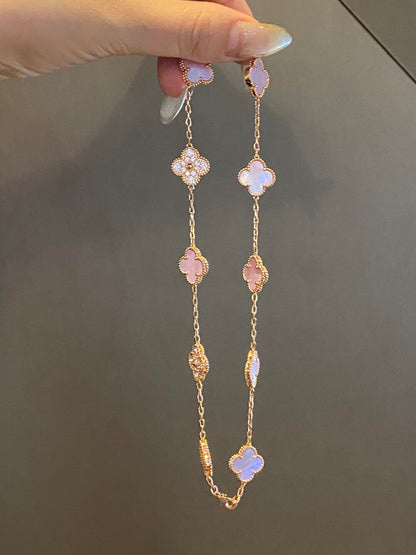 [ECHO ]CLOVER 10 MOTIFS DIAMOND PINK MOP NECKLACE