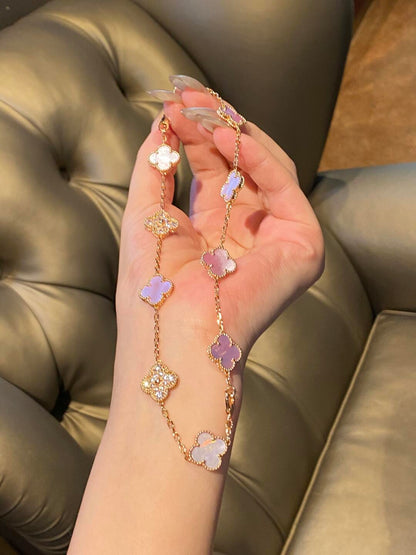 [ECHO ]CLOVER 10 MOTIFS DIAMOND PINK MOP NECKLACE