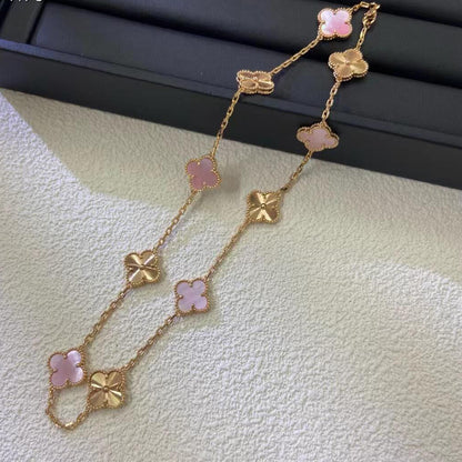 [ECHO ]CLOVER 10 MOTIFS  LASER PINK MOP NECKLACE