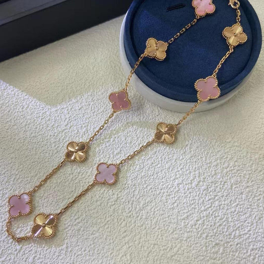 [ECHO ]CLOVER 10 MOTIFS  LASER PINK MOP NECKLACE