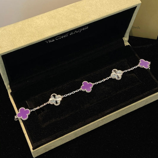 [ECHO ]CLOVER  5 MOTIFS  PURPLE VIOLET BRACELET SILVER