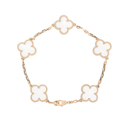 [ECHO ]CLOVER 5 MOTIF ROCK CRYSTAL PINK GOLD BRACELET