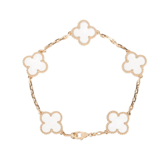 [ECHO ]CLOVER 5 MOTIF ROCK CRYSTAL PINK GOLD BRACELET