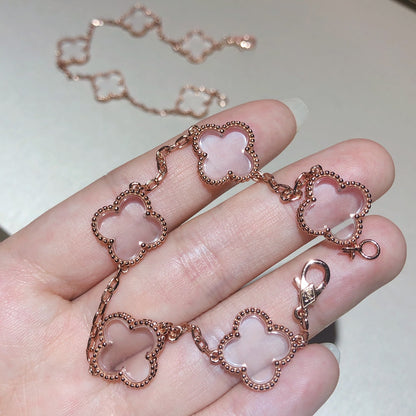 [ECHO ]CLOVER 5 MOTIF ROCK CRYSTAL PINK GOLD BRACELET