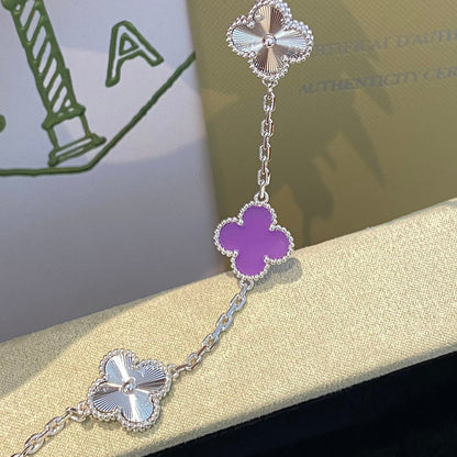 [ECHO ]CLOVER  5 MOTIFS  PURPLE VIOLET BRACELET SILVER