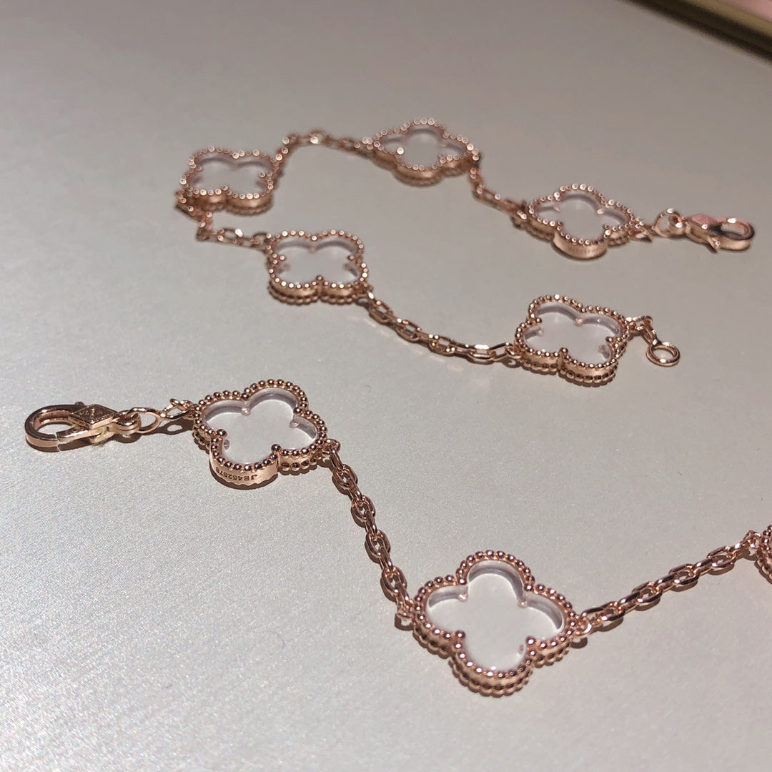 [ECHO ]CLOVER 5 MOTIF ROCK CRYSTAL PINK GOLD BRACELET