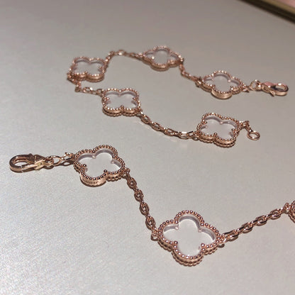 [ECHO ]CLOVER 5 MOTIF ROCK CRYSTAL PINK GOLD BRACELET