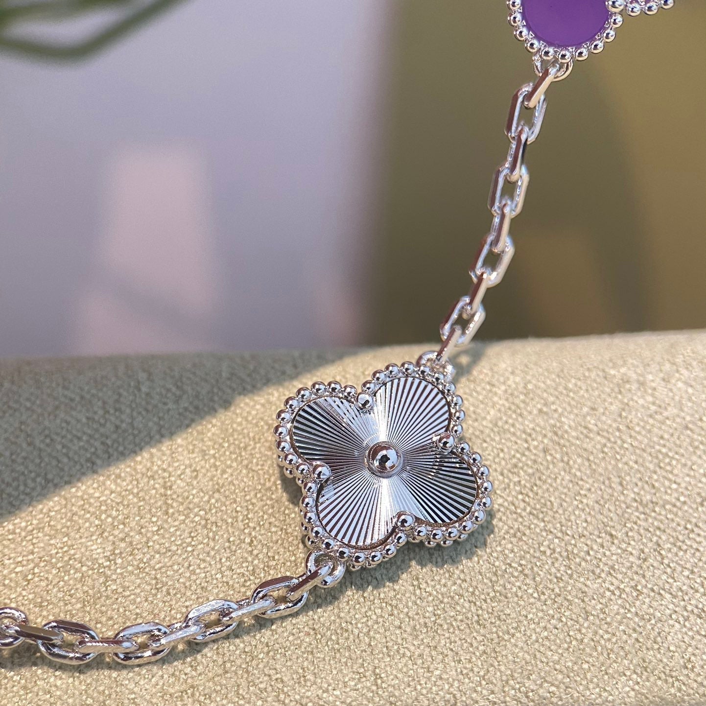 [ECHO ]CLOVER  5 MOTIFS  PURPLE VIOLET BRACELET SILVER