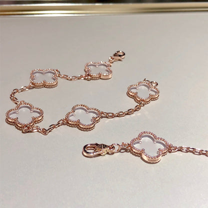 [ECHO ]CLOVER 5 MOTIF ROCK CRYSTAL PINK GOLD BRACELET