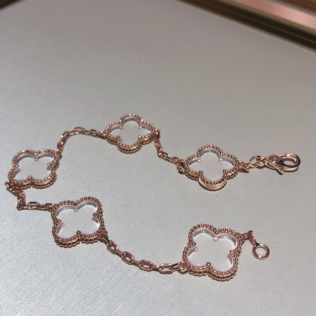 [ECHO ]CLOVER 5 MOTIF ROCK CRYSTAL PINK GOLD BRACELET