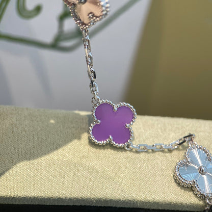 [ECHO ]CLOVER  5 MOTIFS  PURPLE VIOLET BRACELET SILVER