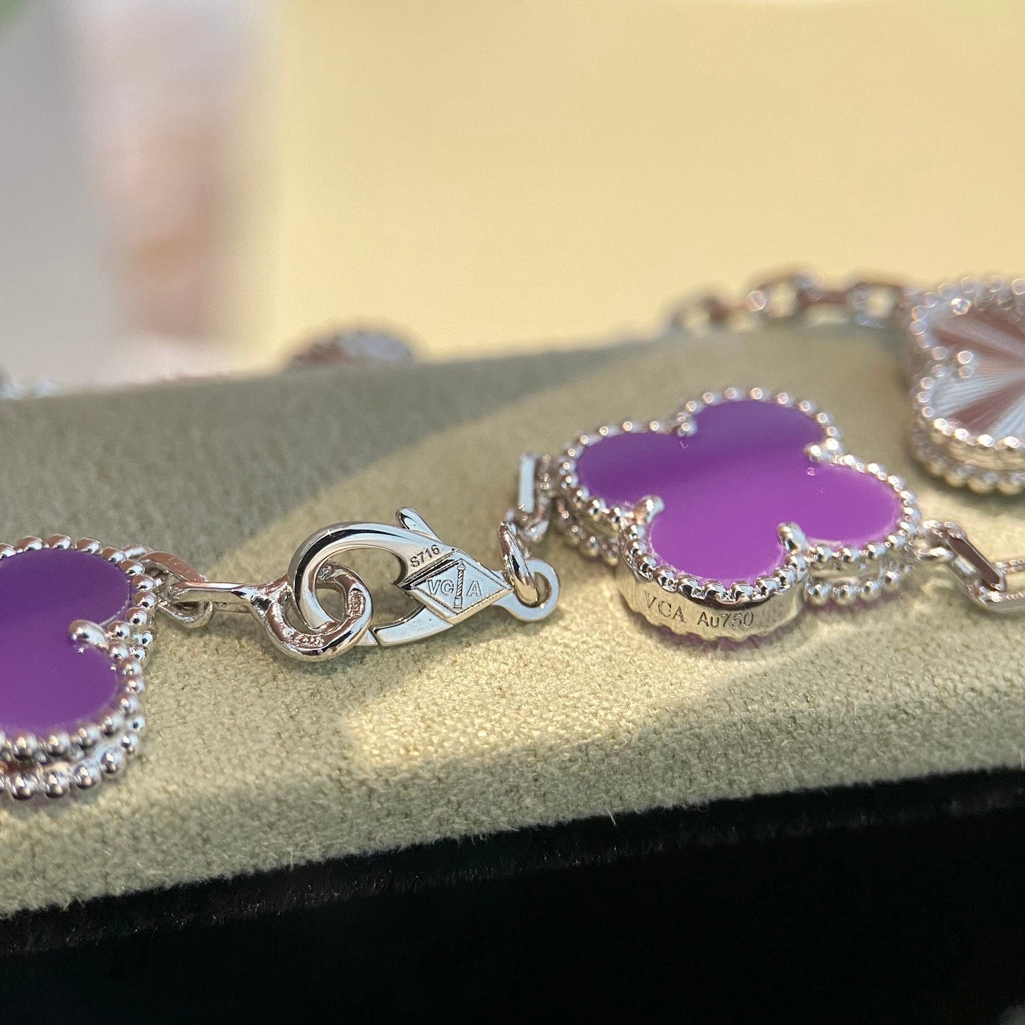 [ECHO ]CLOVER  5 MOTIFS  PURPLE VIOLET BRACELET SILVER