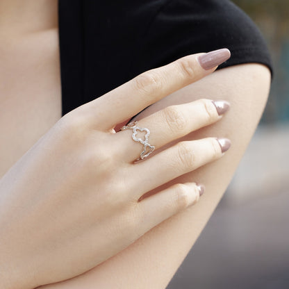 [ECHO ]Hollow Design Four-Leaf Clover Flower Shape Ring