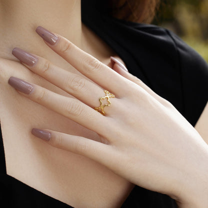 [ECHO ]Hollow Design Four-Leaf Clover Flower Shape Ring
