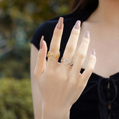 [ECHO ]Hollow Design Four-Leaf Clover Flower Shape Ring
