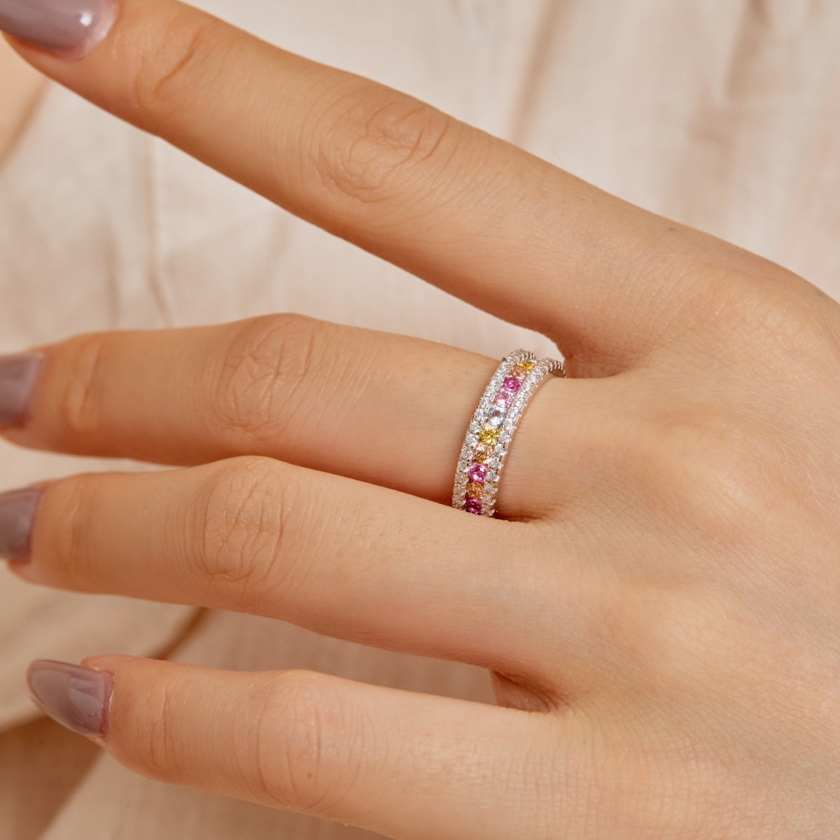 [ECHO ]Delicate Colorful Round Cut Daily Ring