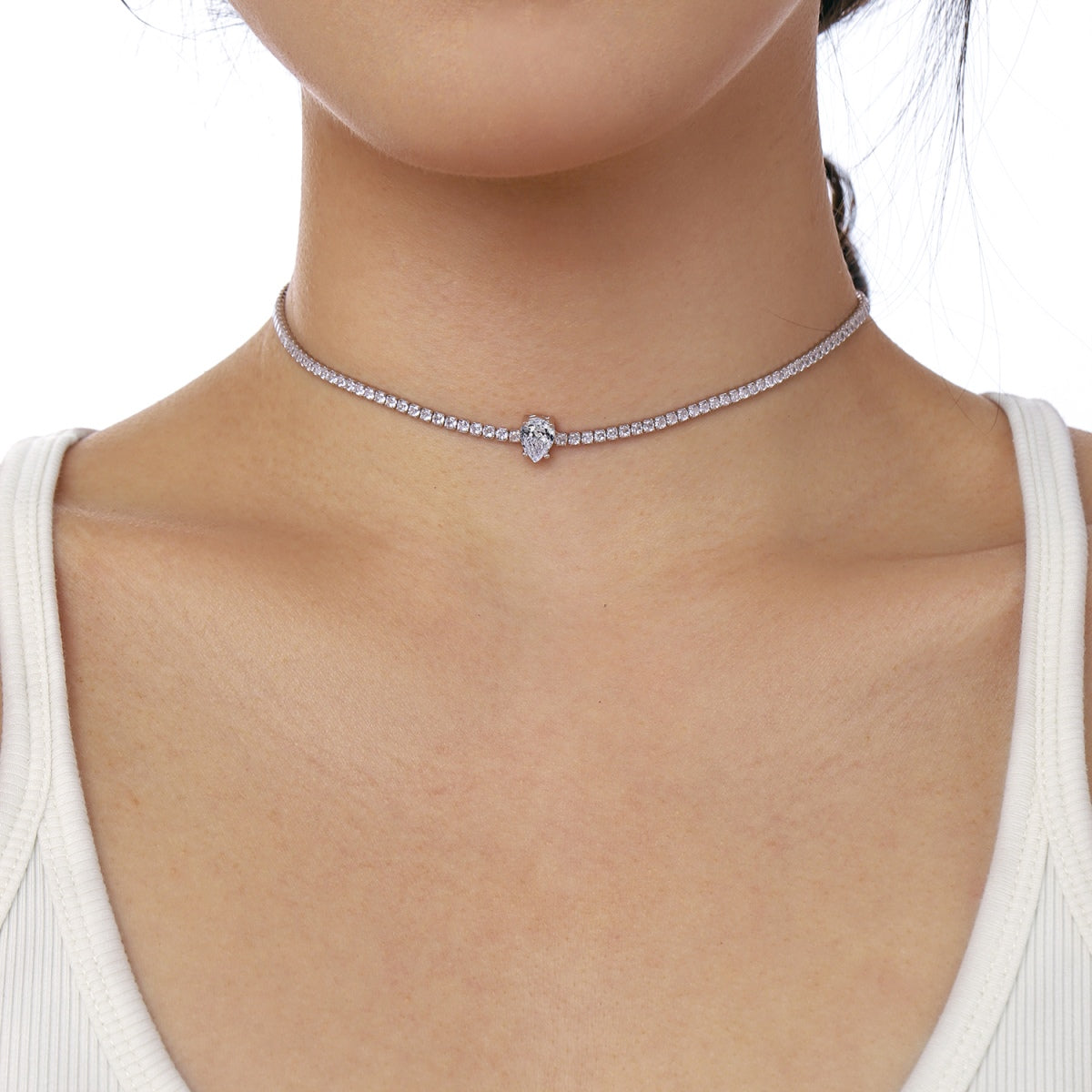 [ECHO ]1.0 carat Unique Pear Cut Tennis Necklace