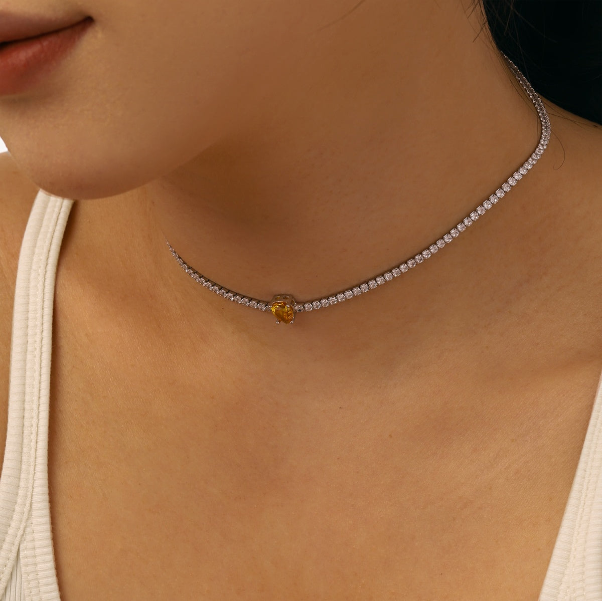 [ECHO ]1.0 carat Unique Pear Cut Tennis Necklace