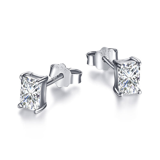 [ECHO ]Stylish Shiny Rectangular Center Stone Stud Earrings