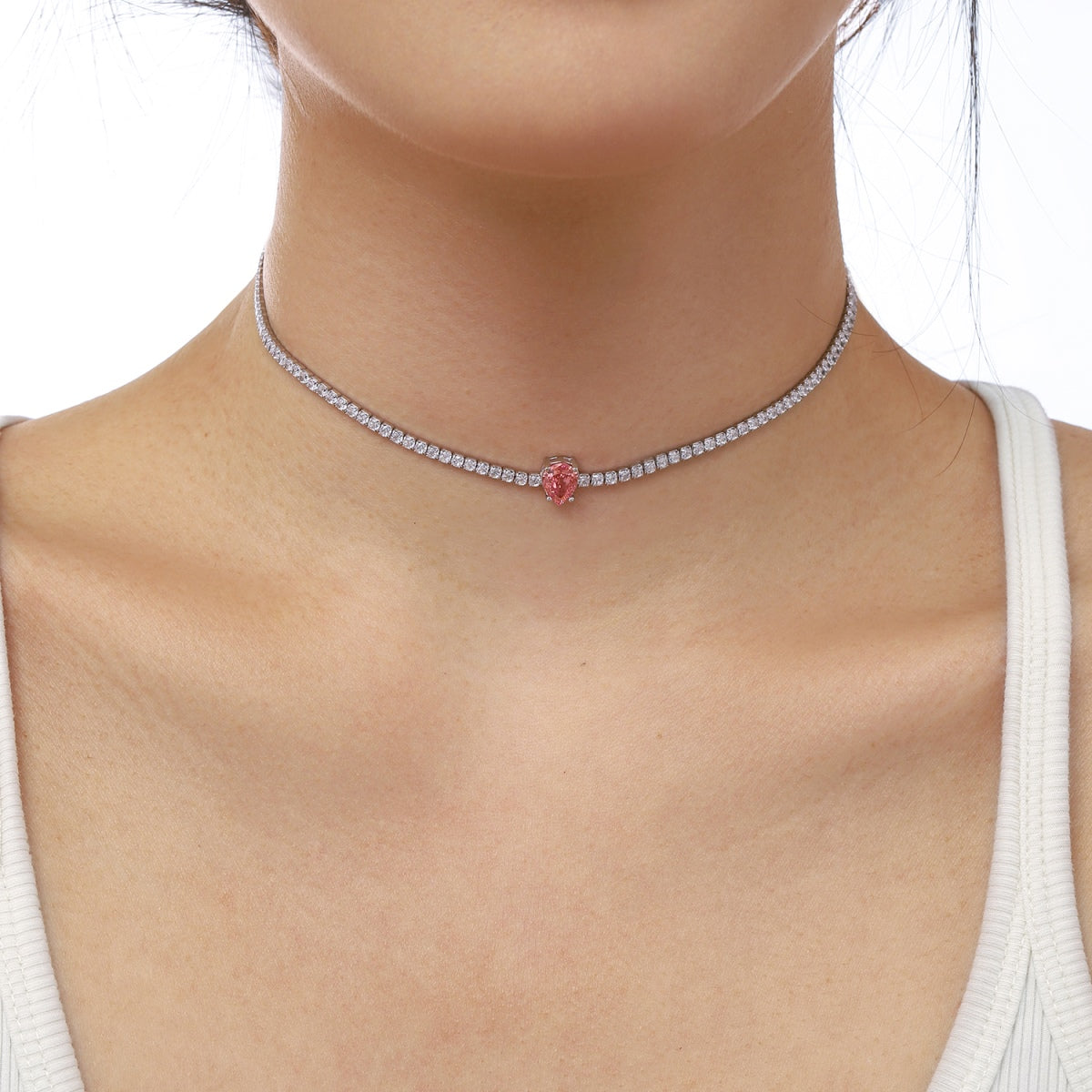 [ECHO ]1.0 carat Unique Pear Cut Tennis Necklace