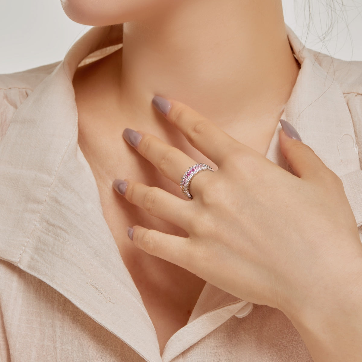 [ECHO ]Ornate Colorful Radiant Cut Daily Ring