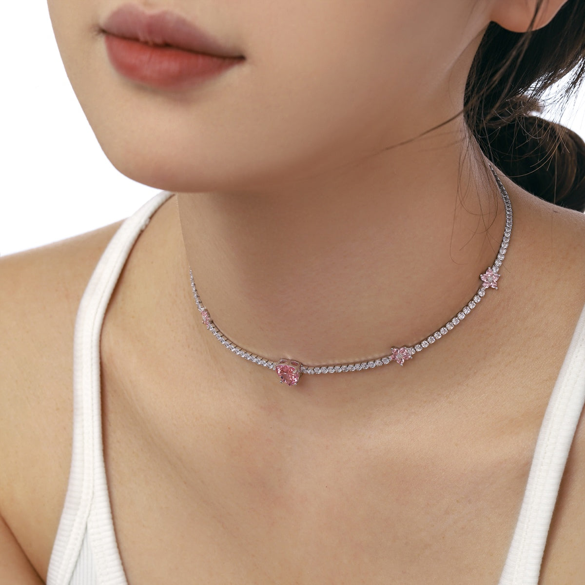 [ECHO ]Dazzling Pink Heart Flower Necklace