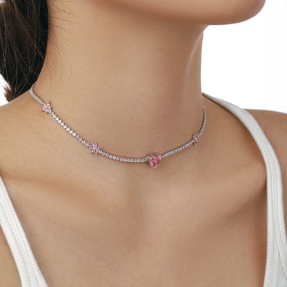 [ECHO ]Dazzling Pink Heart Flower Necklace