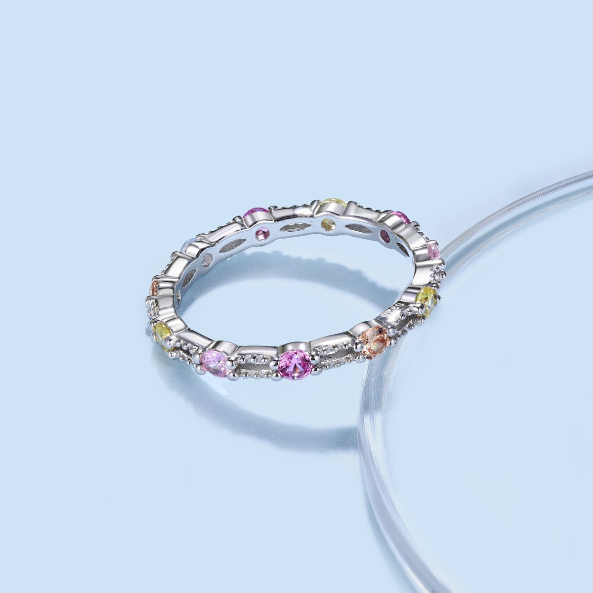 [ECHO ]Sparkling Colorful Round Cut Tennis Ring