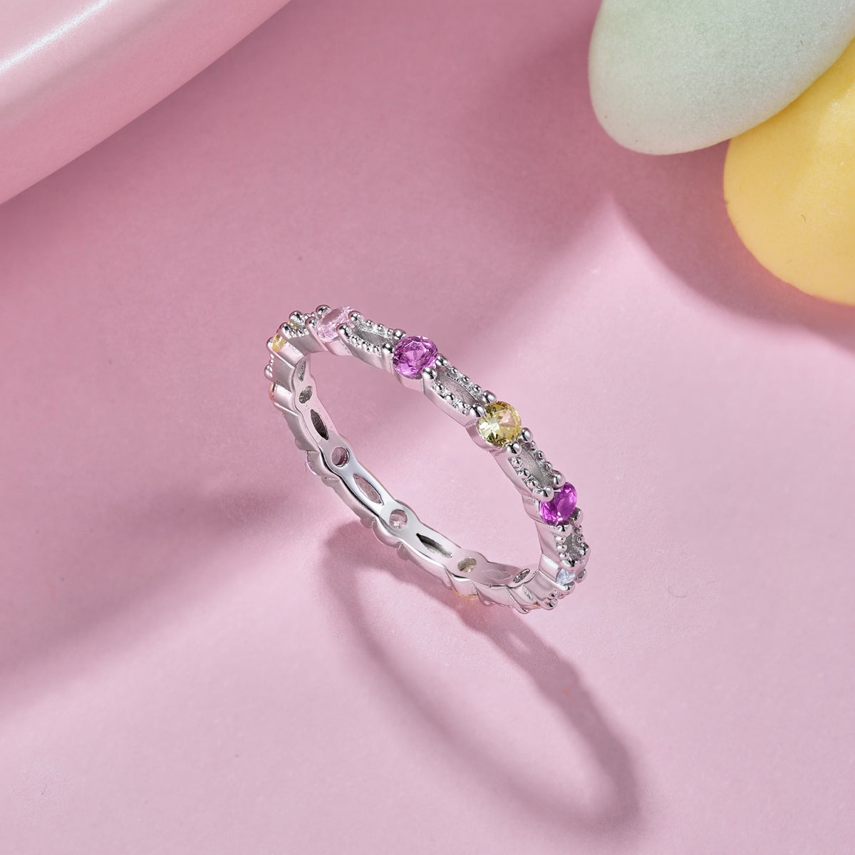 [ECHO ]Sparkling Colorful Round Cut Tennis Ring