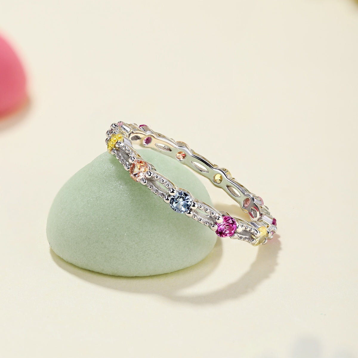 [ECHO ]Sparkling Colorful Round Cut Tennis Ring