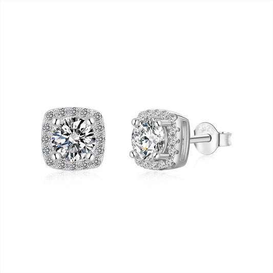 [ECHO ]Classic Round Center Stone Stud Earrings