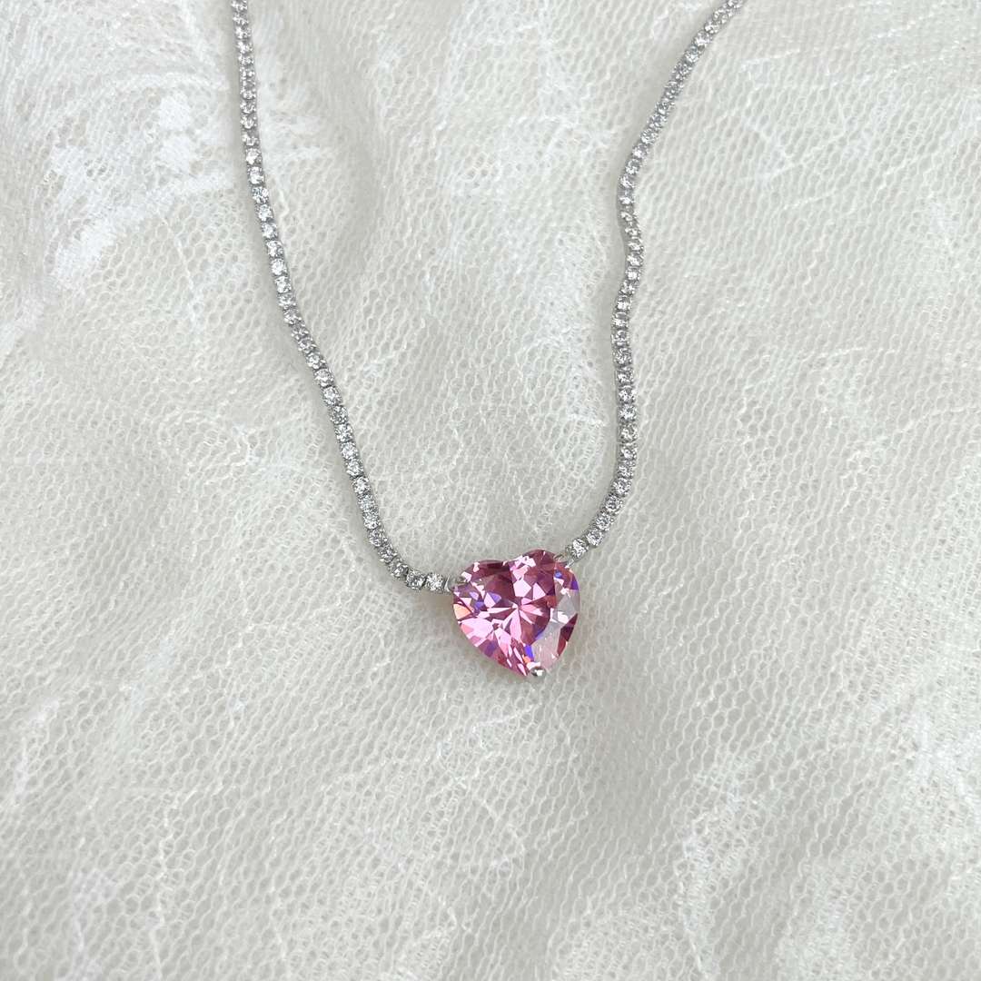 [ECHO ]8.0 Carat Versatile Colorful Sweet Heart-Shaped Tennis Necklace