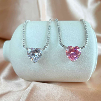 [ECHO ]8.0 Carat Versatile Colorful Sweet Heart-Shaped Tennis Necklace
