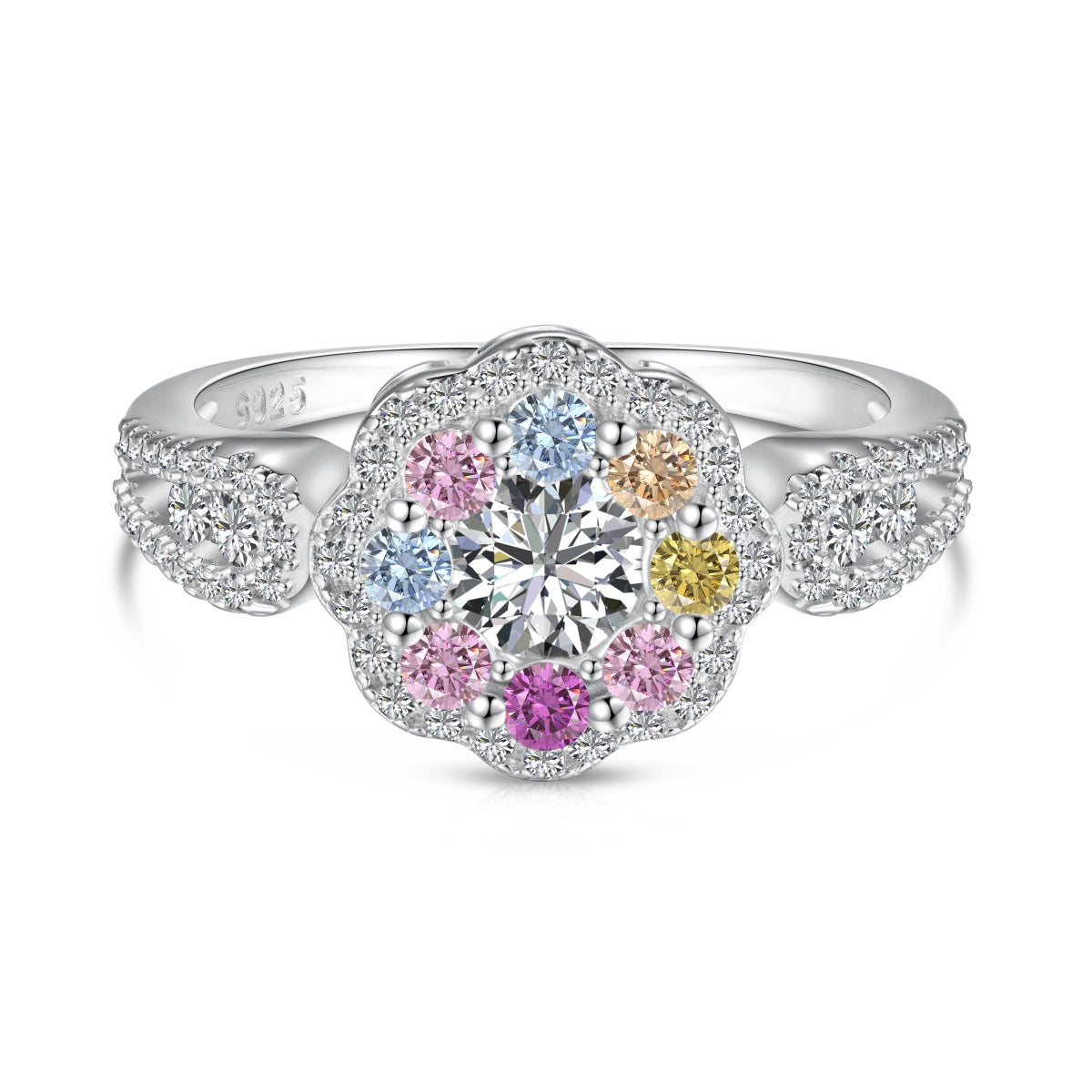 [ECHO ]Delicate Colorful Round Cut Flower Shape Wedding Ring