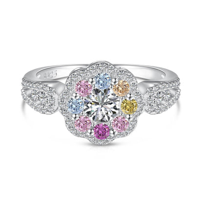 [ECHO ]Delicate Colorful Round Cut Flower Shape Wedding Ring