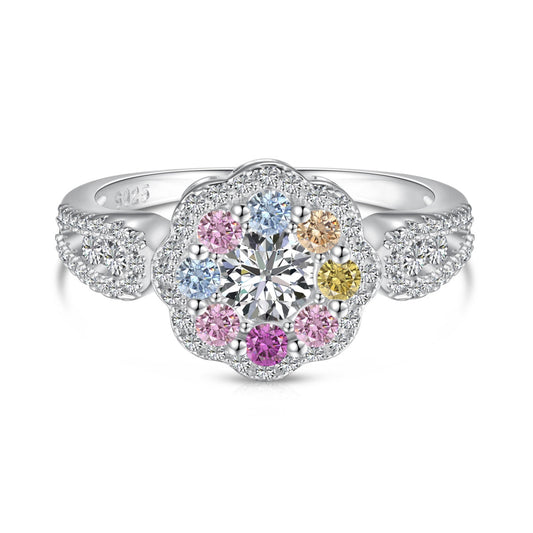 [ECHO ]Delicate Colorful Round Cut Flower Shape Wedding Ring